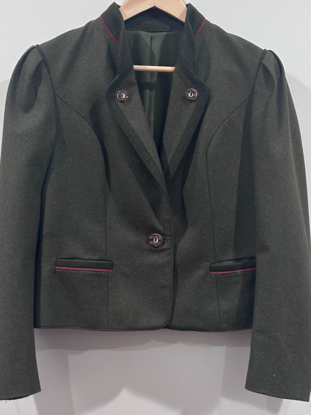 🌲 VTG Trachten Gerlach Olive Loden Wool Bavarian Alpine Jacket EU 40